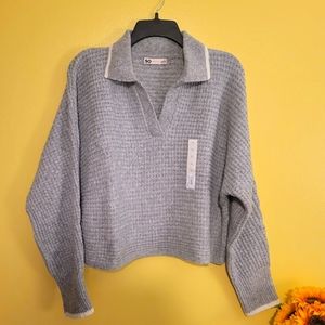 NEW SO GRAY CROPPED SWEATER WITH COLLAR XL